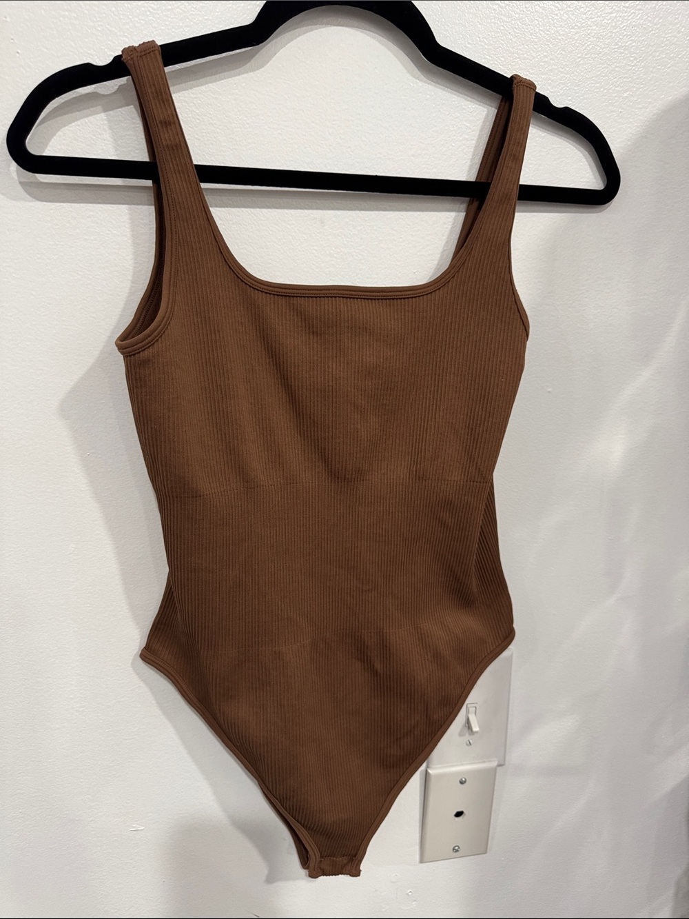 Ribbed Brown Tank Bodysuit - Women's Stretch Tank Top